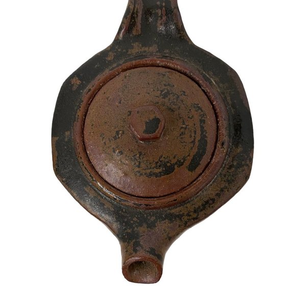 Vintage stoneware brown hexagonal teapot coffeepot handmade w/handle top 6.5" - Picture 5 of 8